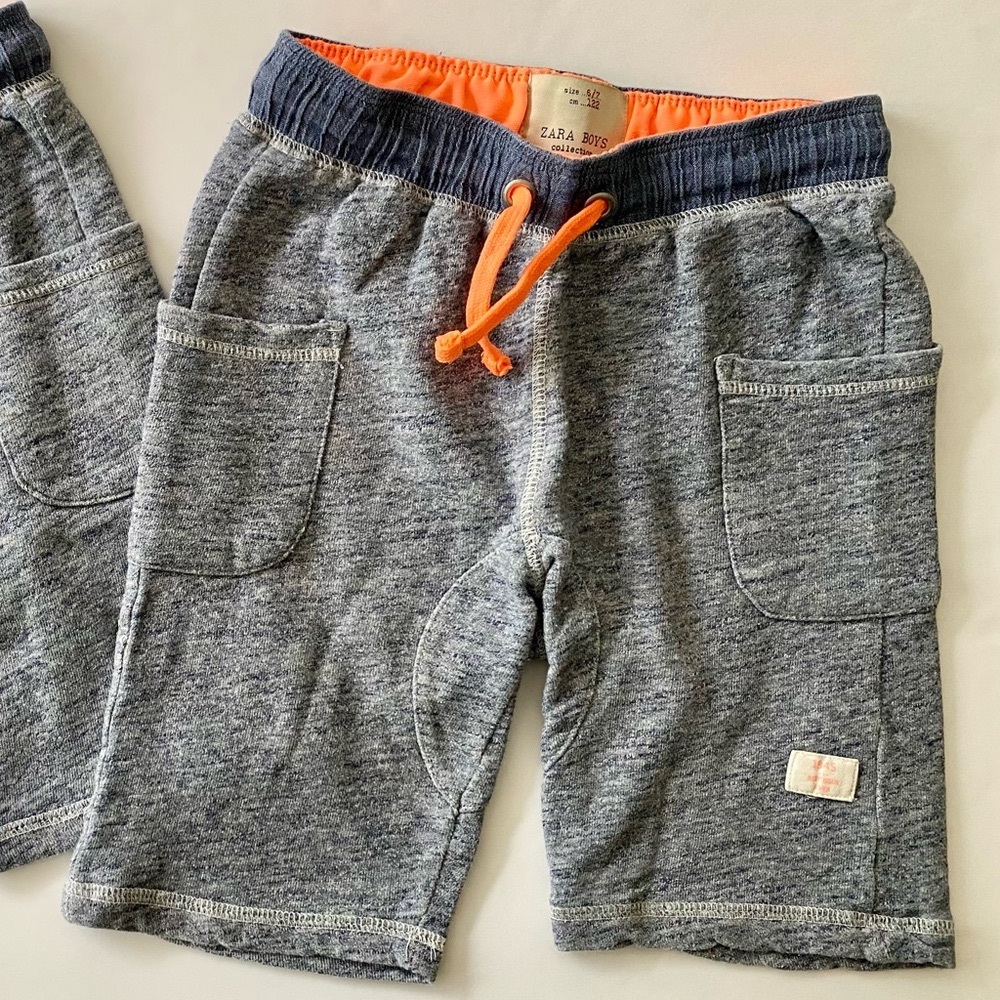 ZARA Boys Cotton Sweat-like shorts in Blue/Neon Orange. Two sizes available.
